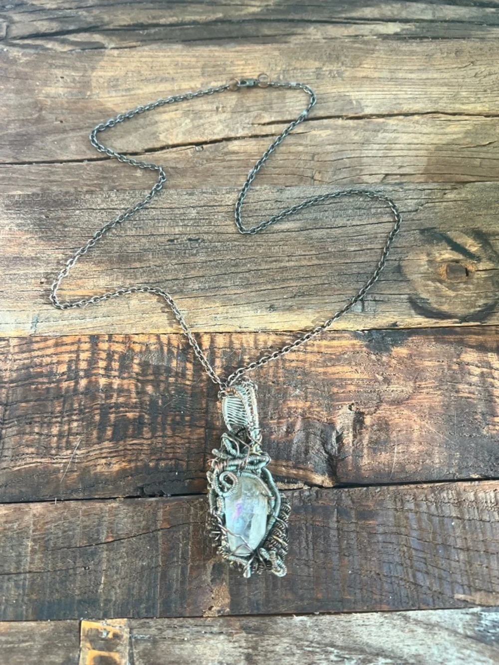Handcrafted Wire-Wrapped Clear Crystal Pendant Necklace - Silver-Tone magical